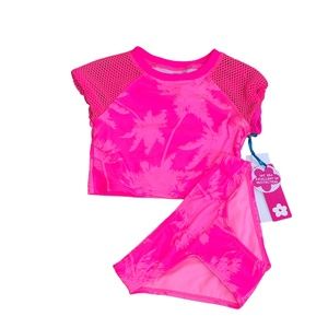 LIMITED TOO Little Girls Neon Pink  2-Piece Swimsuit Set UPF 50+ Size 5/6